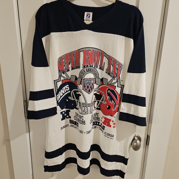 Vintage 1990 LOGO 7 Superbowl XXV New York Giants Half-Sleeve T-Shirt - Size XL